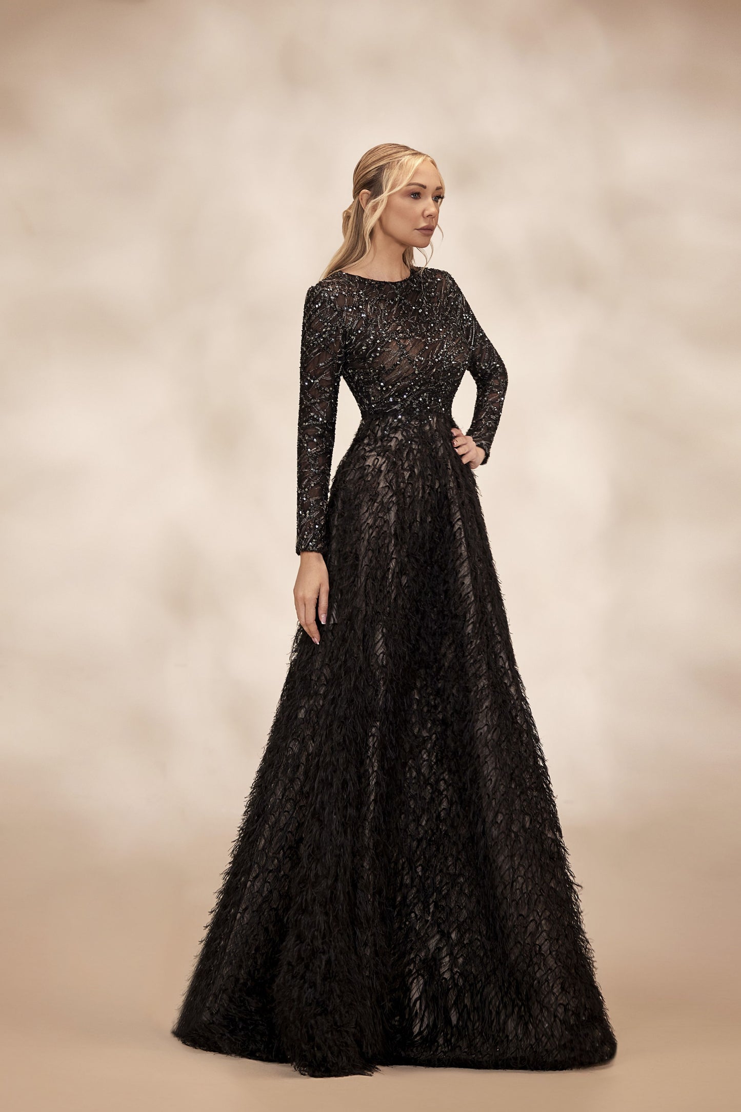 Black Embellished A-Line Dress