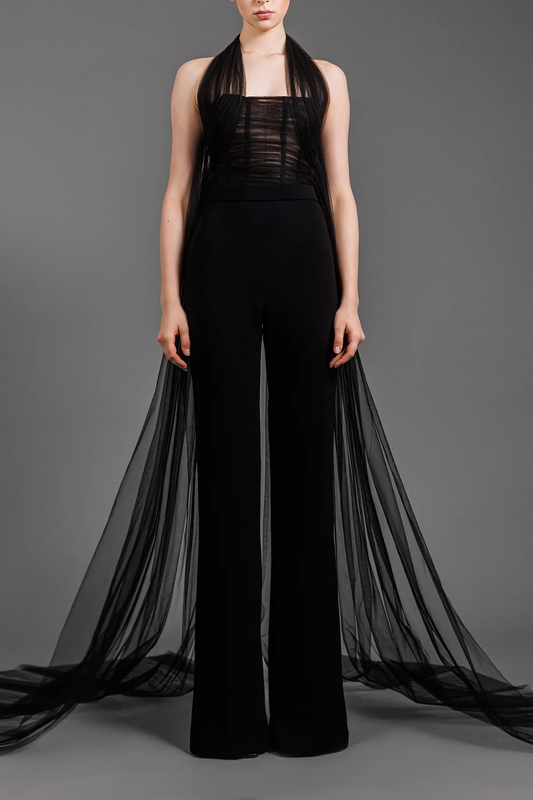 Tulle Draped Cr?pe Jumpsuit