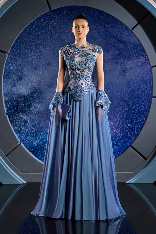 Embroidered Sequin Mousseline Gown