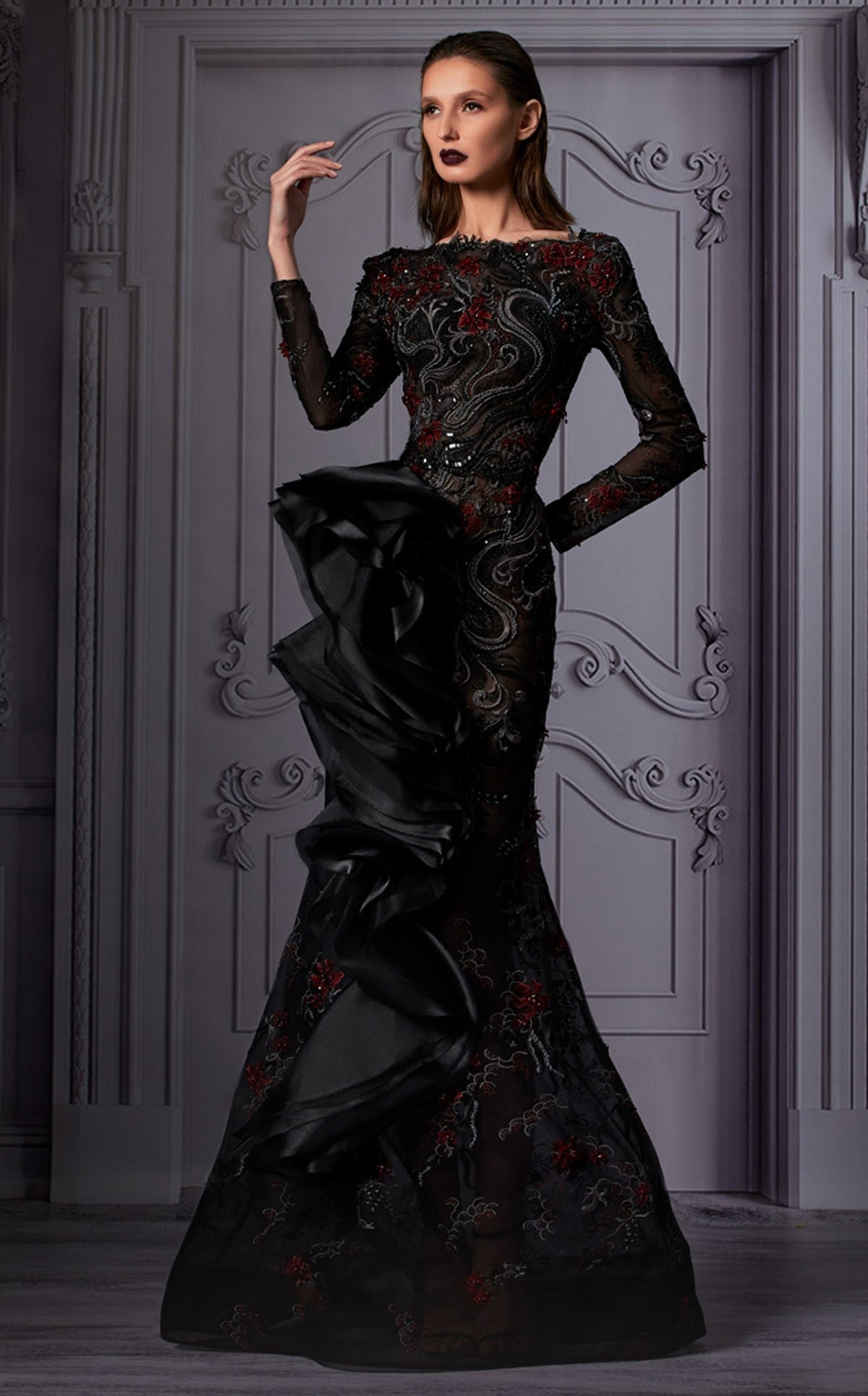Front Ruffled Detail Gown