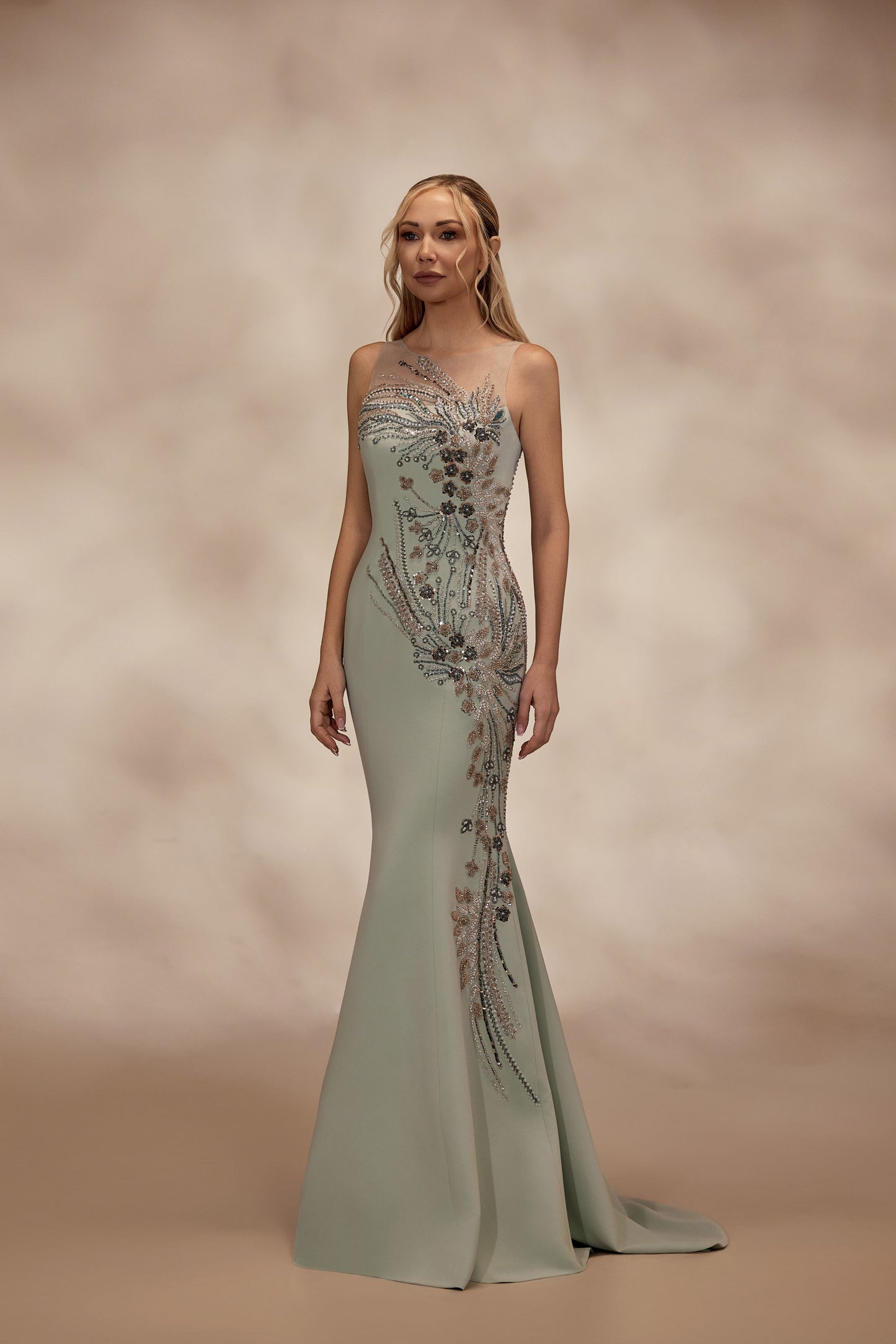 Light Green Mermaid Crepe Dress