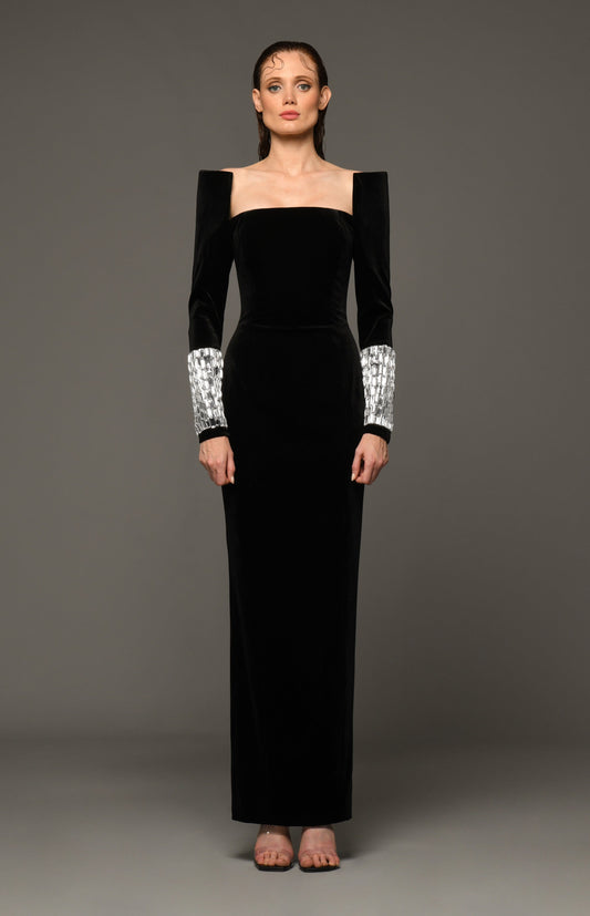 Crepe Gown with Crystal Baguettes
