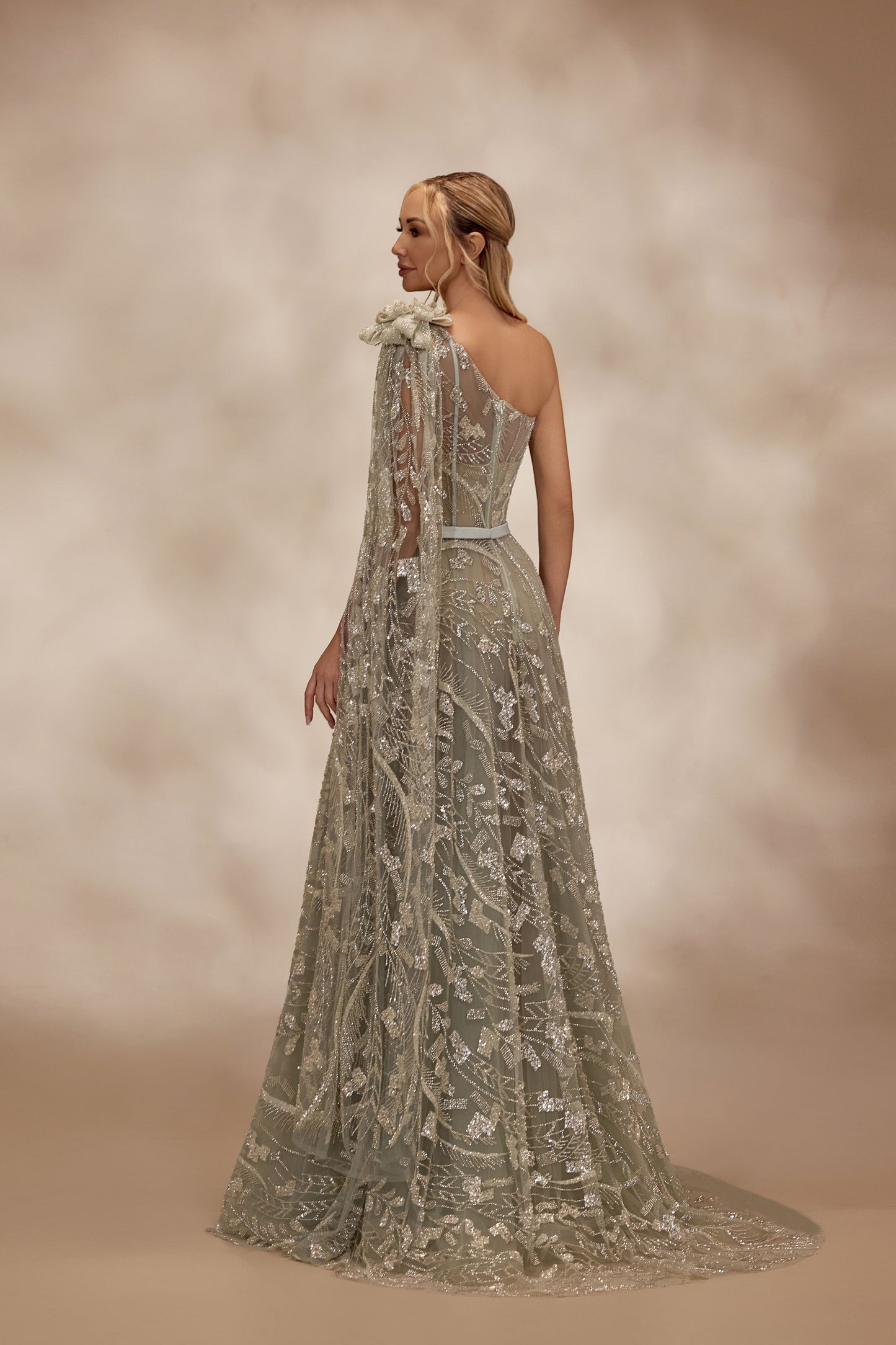 One-Shoulder Light Green Dress