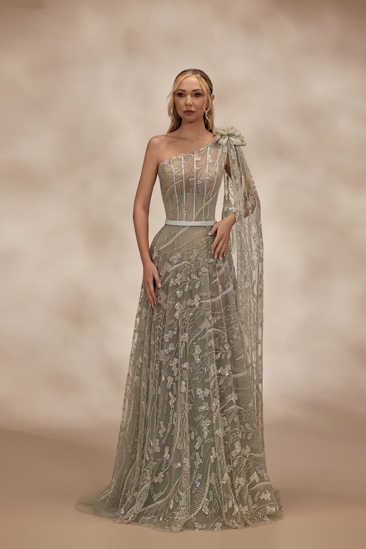 One-Shoulder Light Green Dress