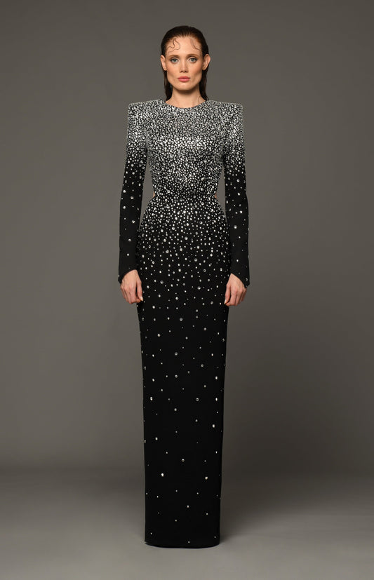 Fully Embroidered Cr?pe Gown with Crystal