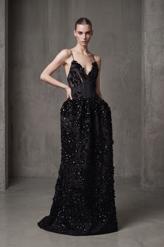 Sleeveless Thin-Strap Gown