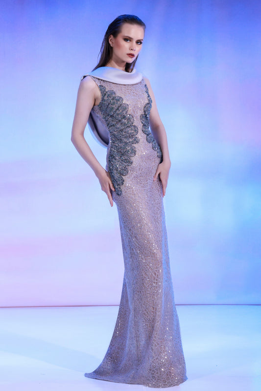Silver Thread Sequined Gown