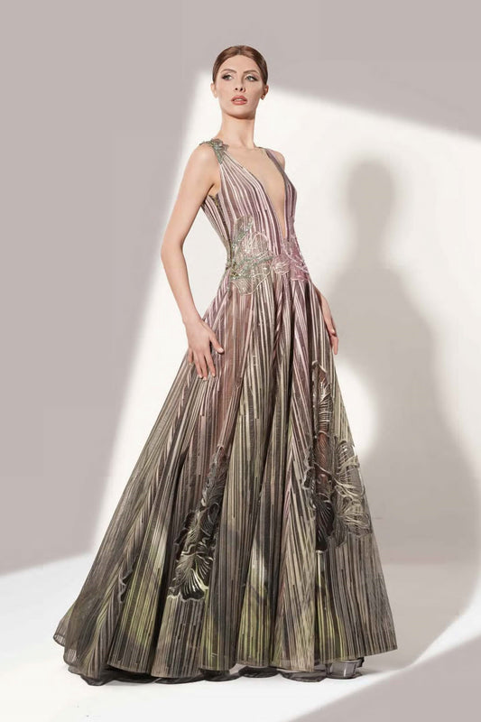Sleeveless Striped Gown