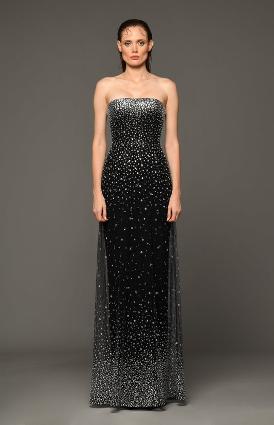 Strapless Crepe Gown with Crystal