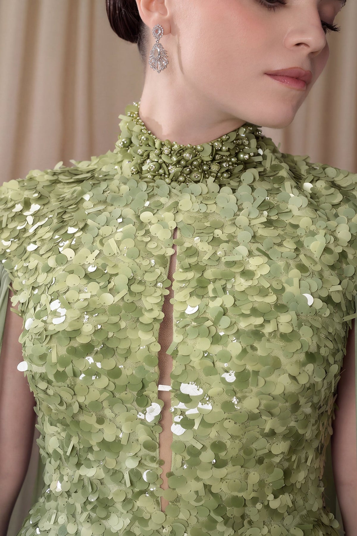 Sequin Keyhole Cape Gown