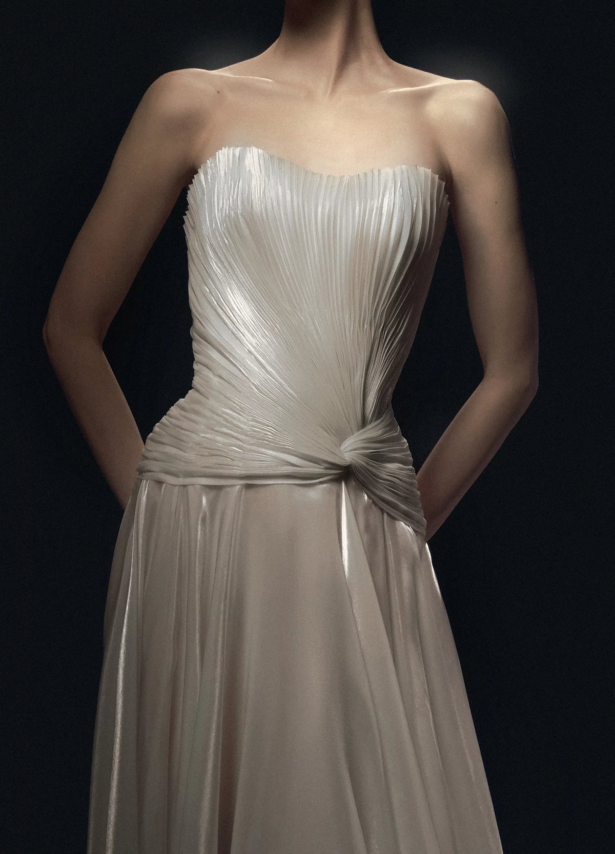 Strapless Pleated Organza Gown