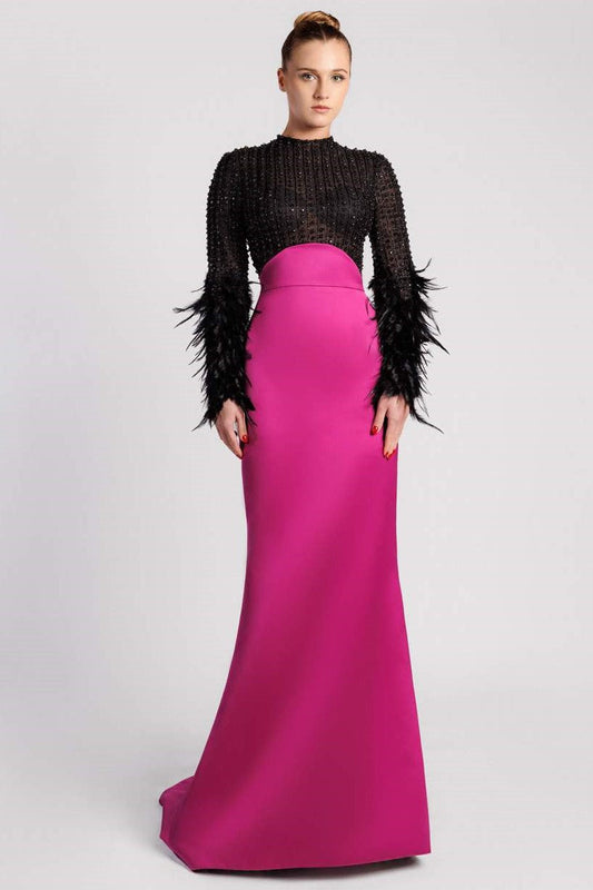 Long Feathered Sleeve Gown
