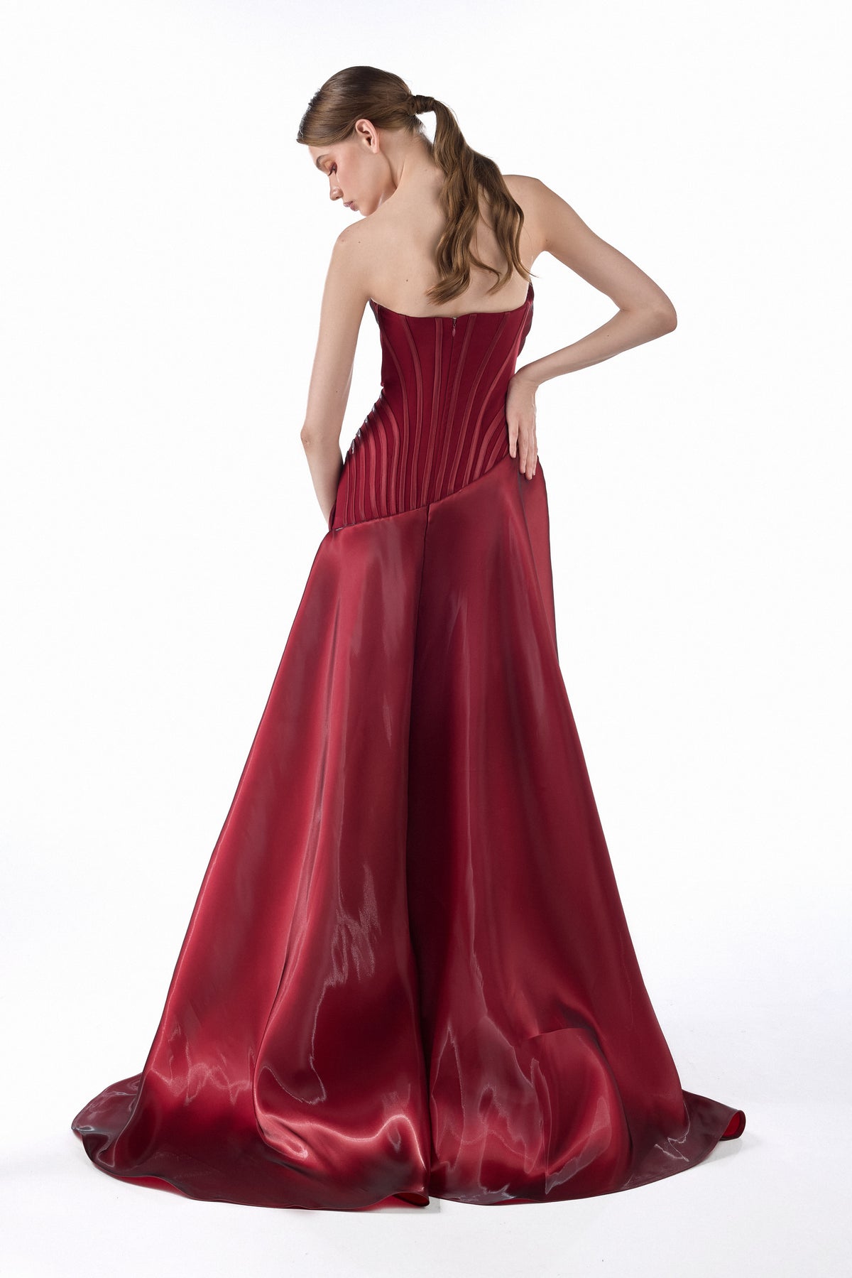 Crimson Drapé Corset Gown