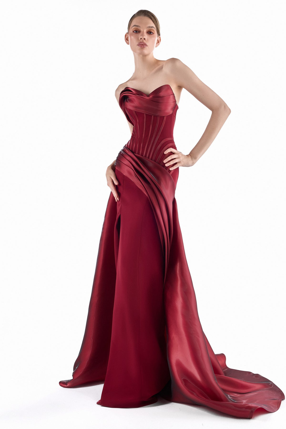 Crimson Drapé Corset Gown