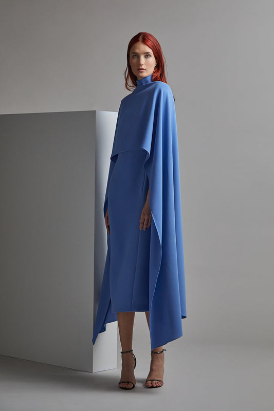 SAYA Draped Shoulder Midi Dress