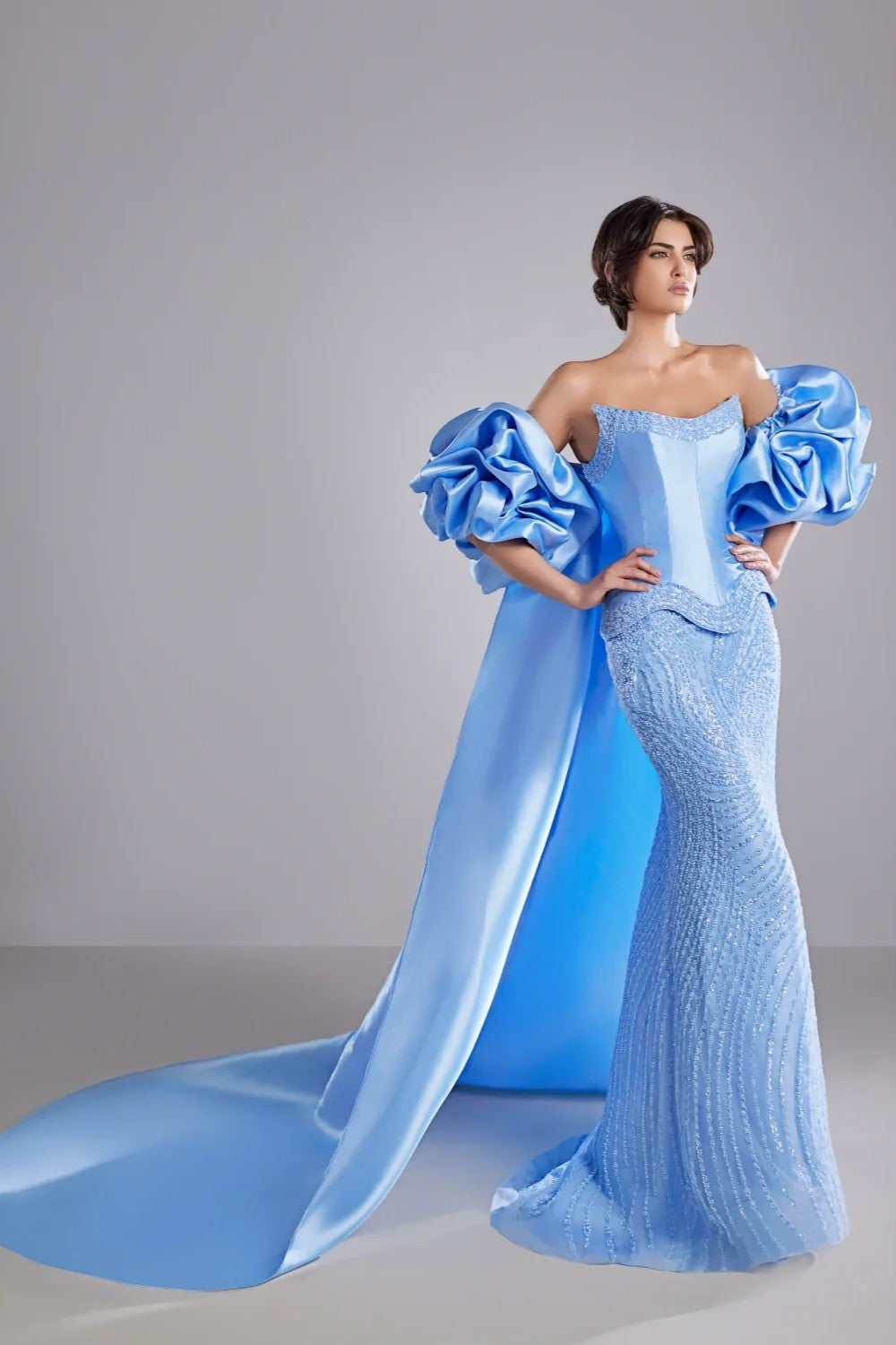 Beaded and Embroidereed Mikado Gown