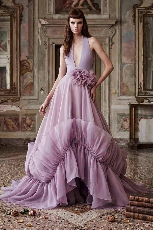 Sleeveless Ruffled A-Line Gown