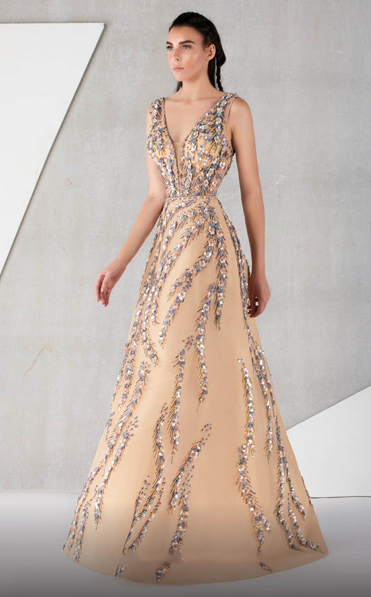 Embellished Sleeveless A-Line Gown