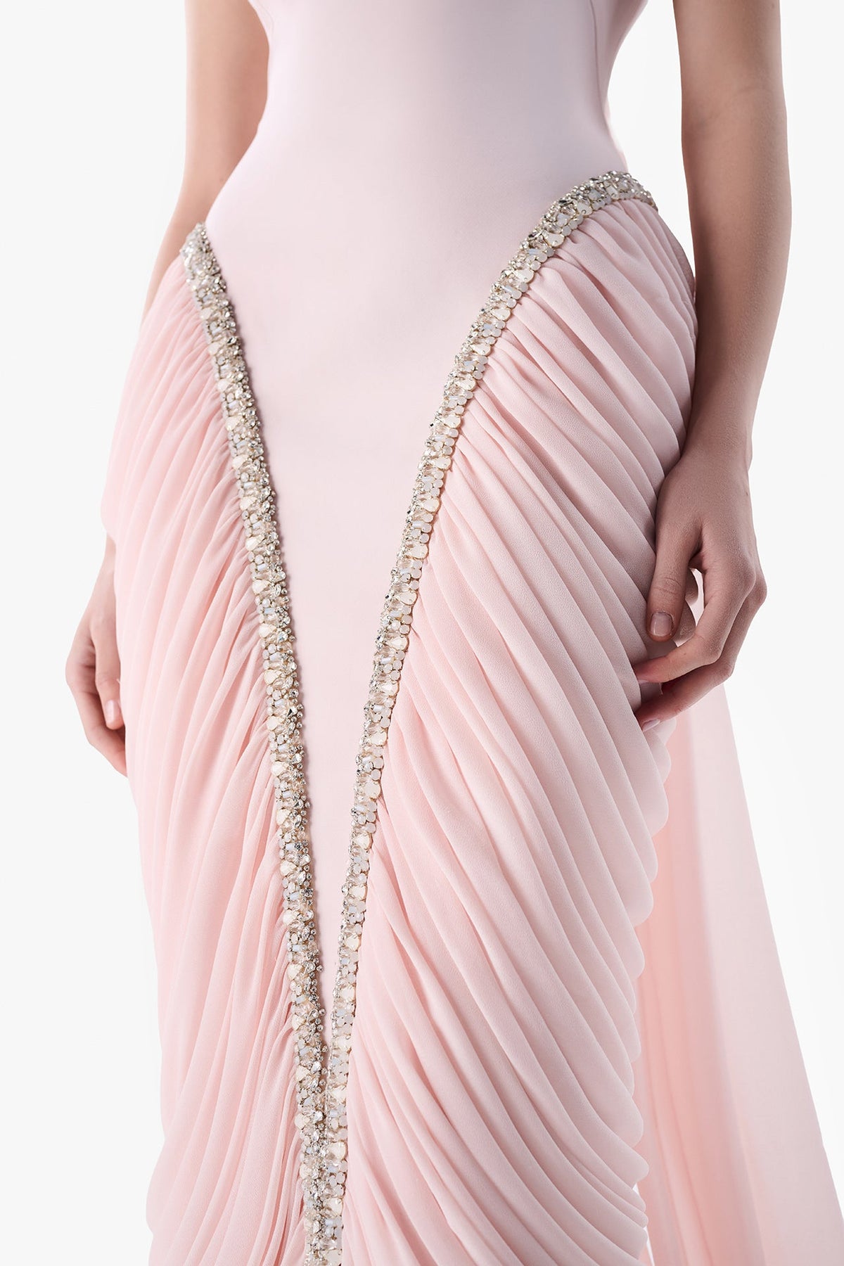 Draped Bodice Embroidered Gown
