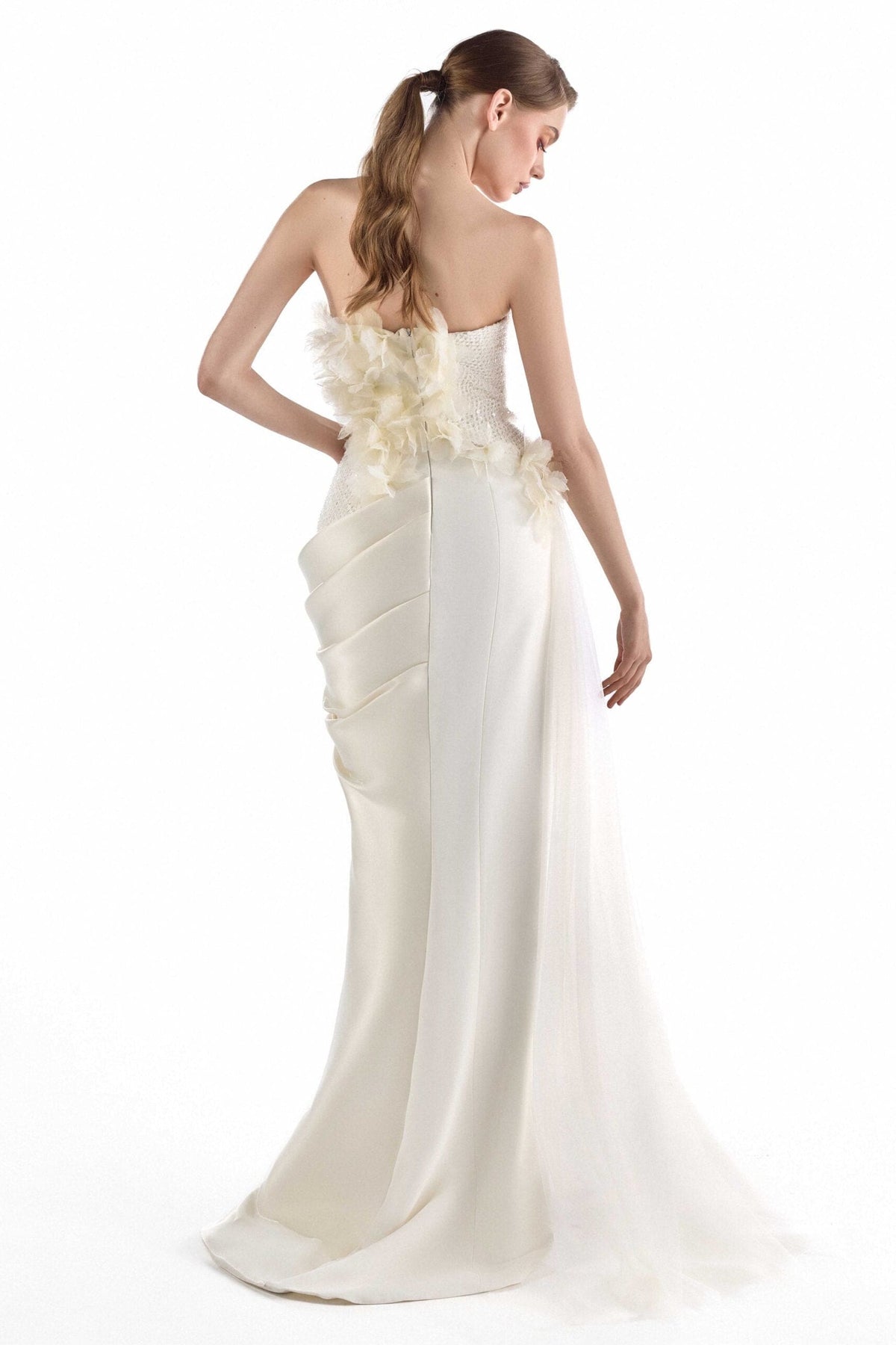Ivory Muse, Luminous Petals Embellished Draped Gown