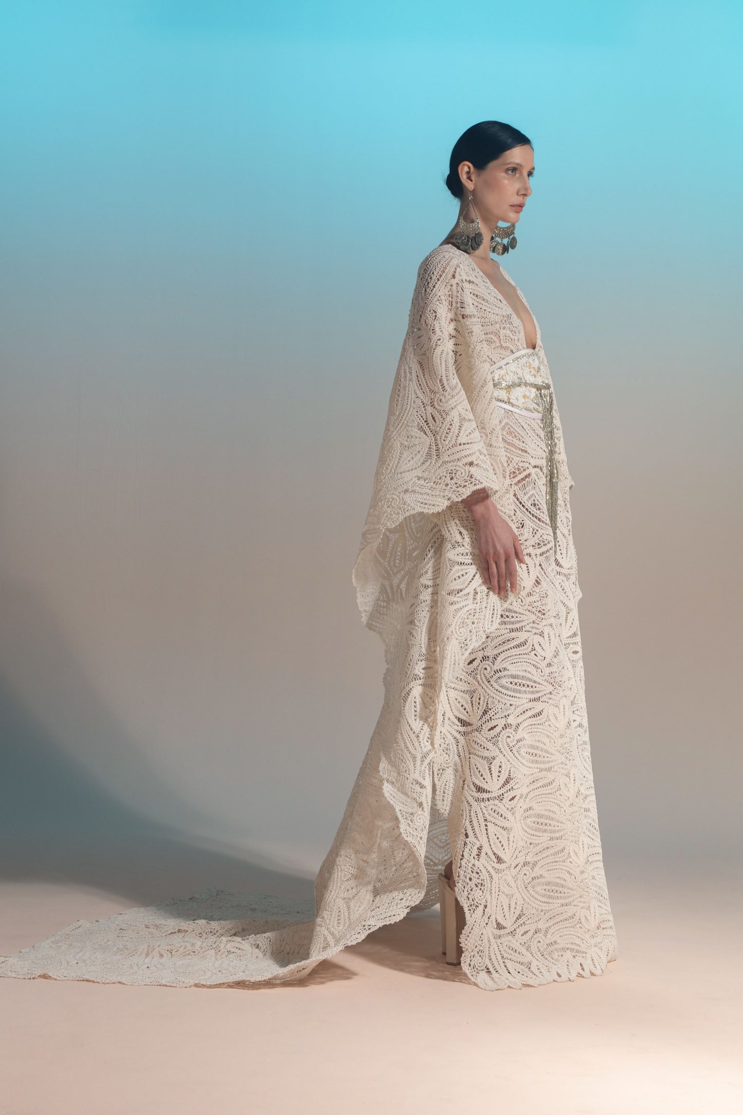Long Sleeve Crochet Gown