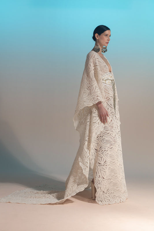 Long Sleeve Crochet Gown