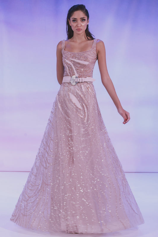 Sleeveless Fully-Beaded Gown