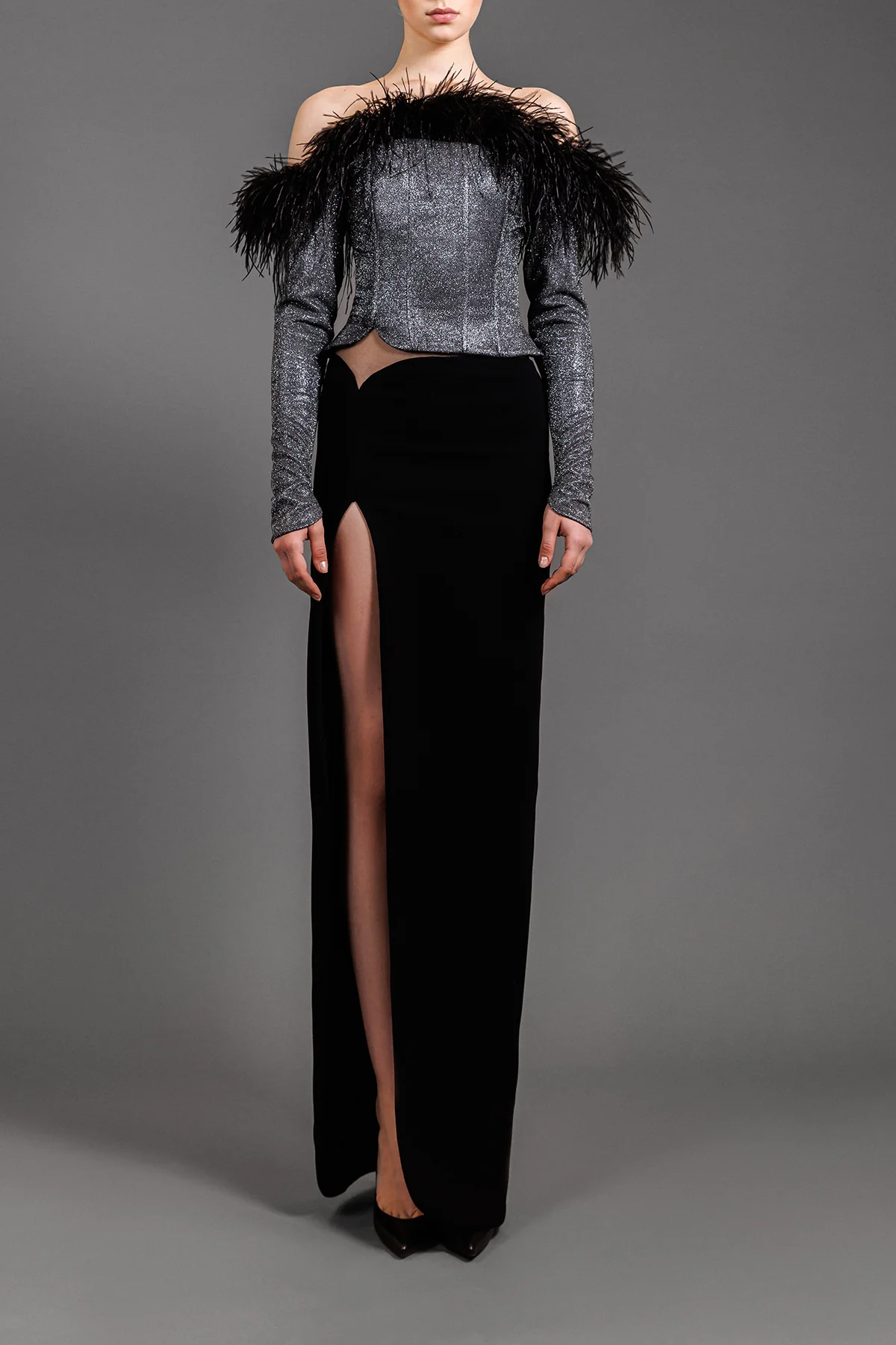 Shimmery Corseted Lurex and Cr?pe Gown