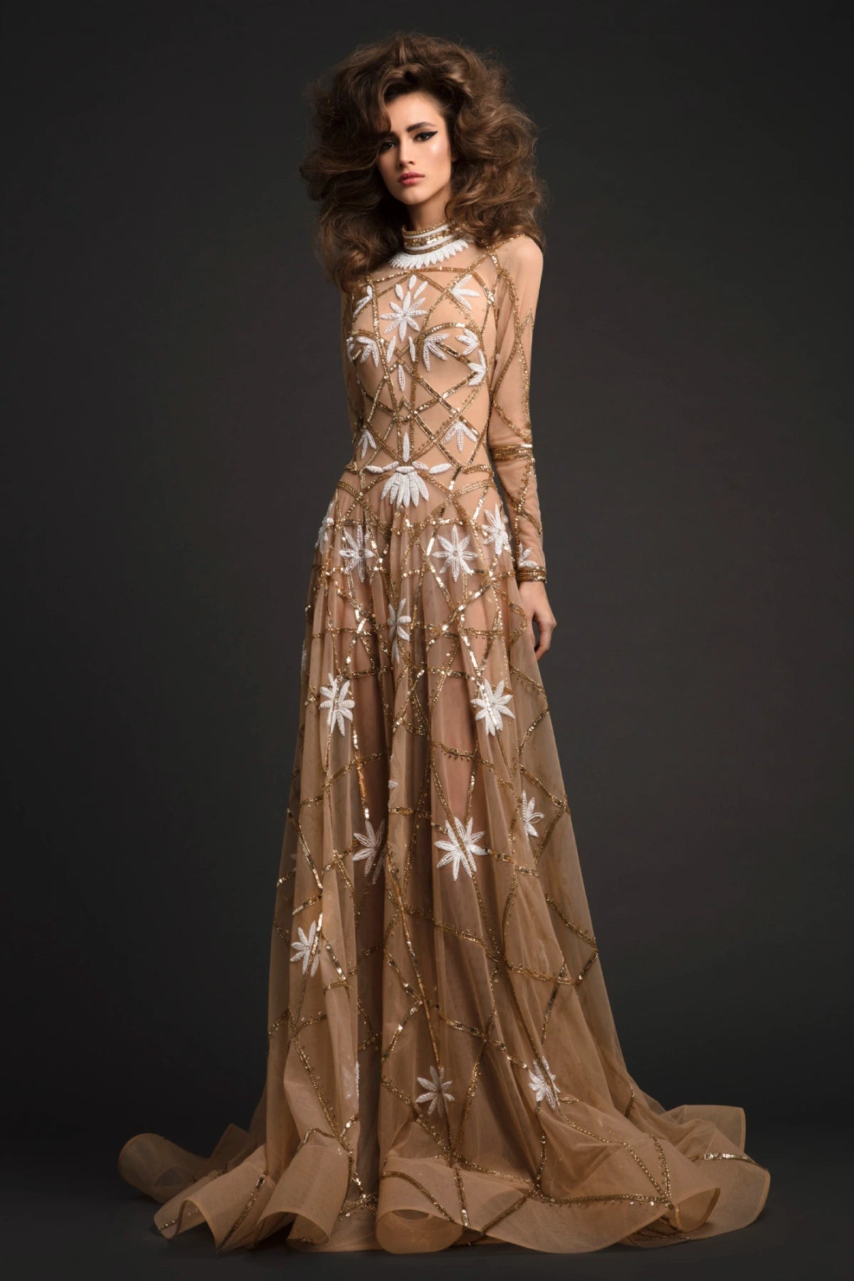 Long Sleeves Embellsihed Dress