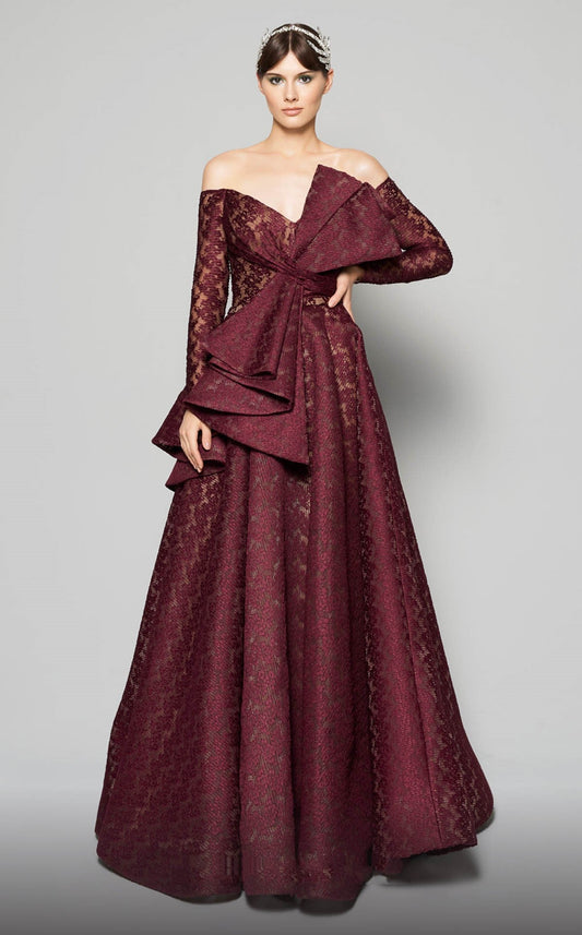 Long Sleeve Off Shoulder A-Line Gown