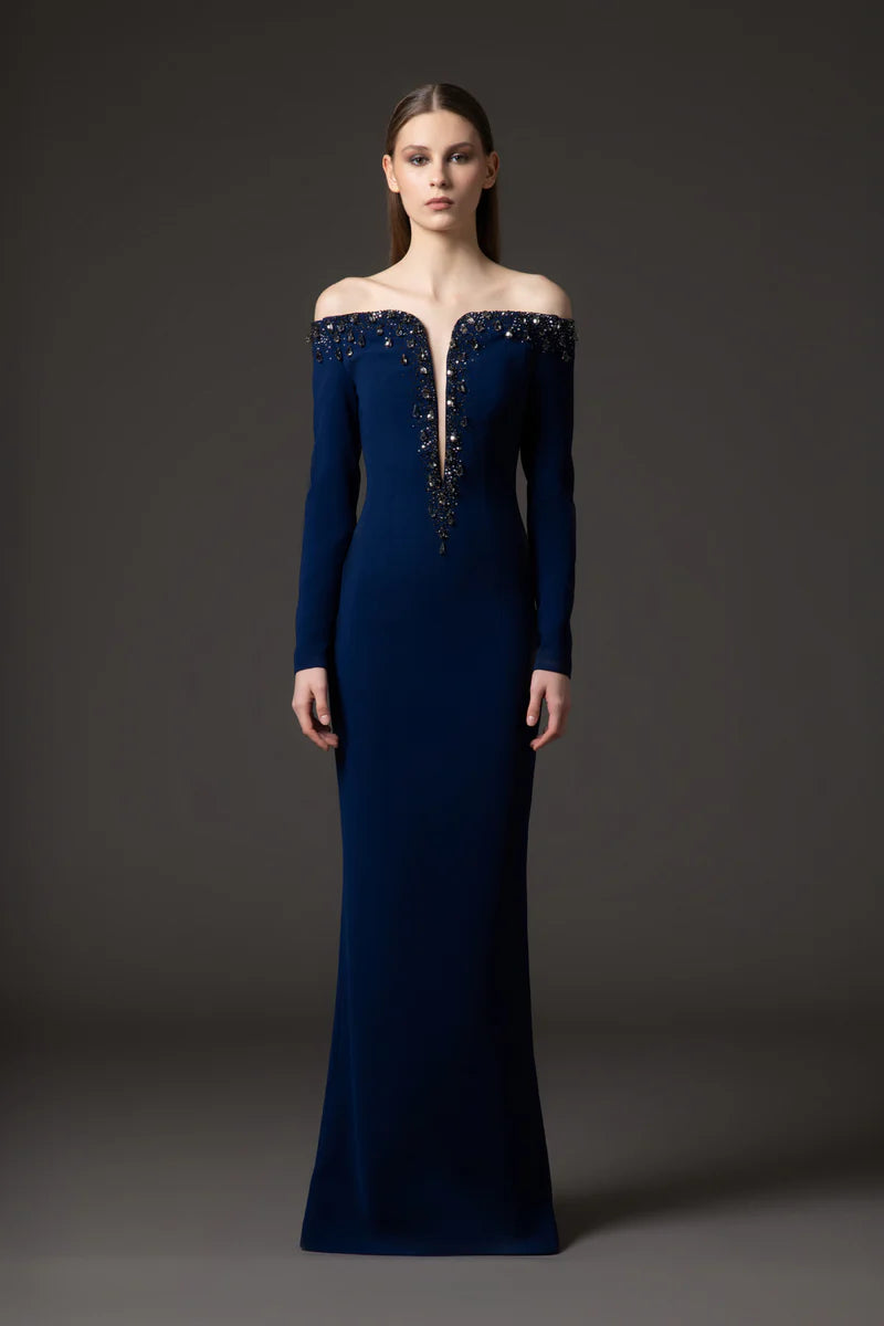Structured Blue Crêpe Dress