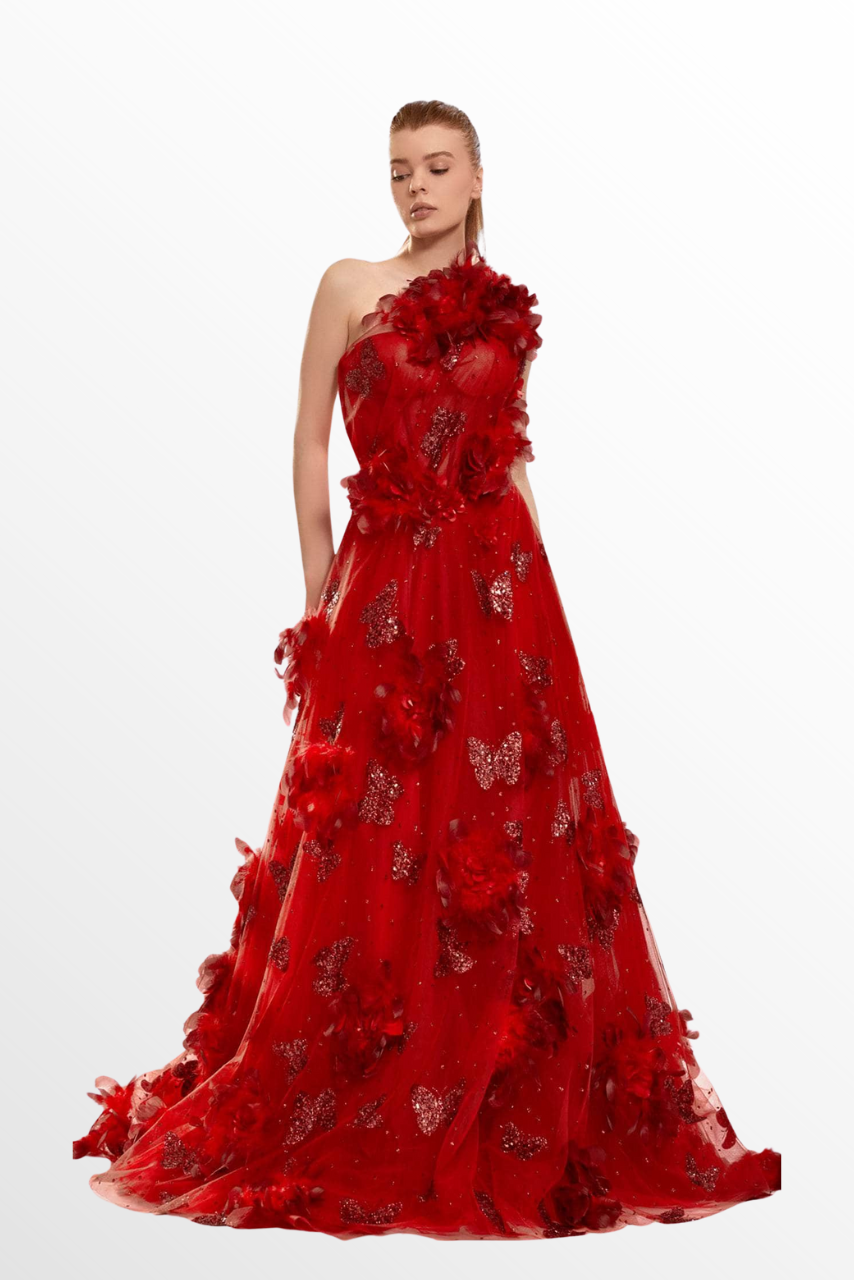 One Shoulder Floral Gown