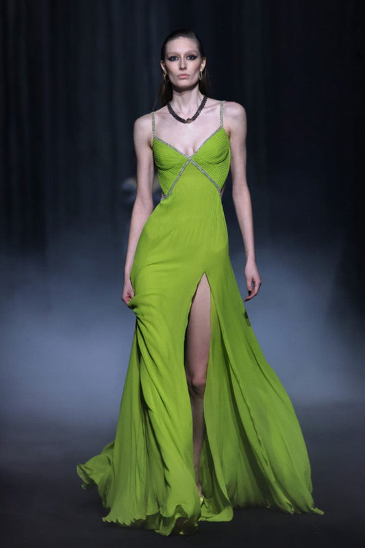 Nervure Georgette Gown with Beaded Border