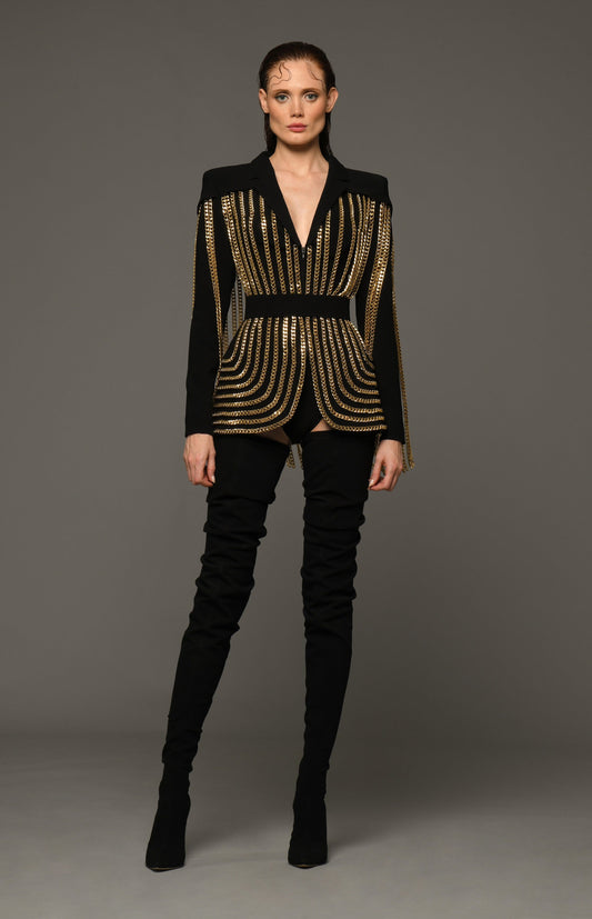 Crepe Blazer with Gold Chains