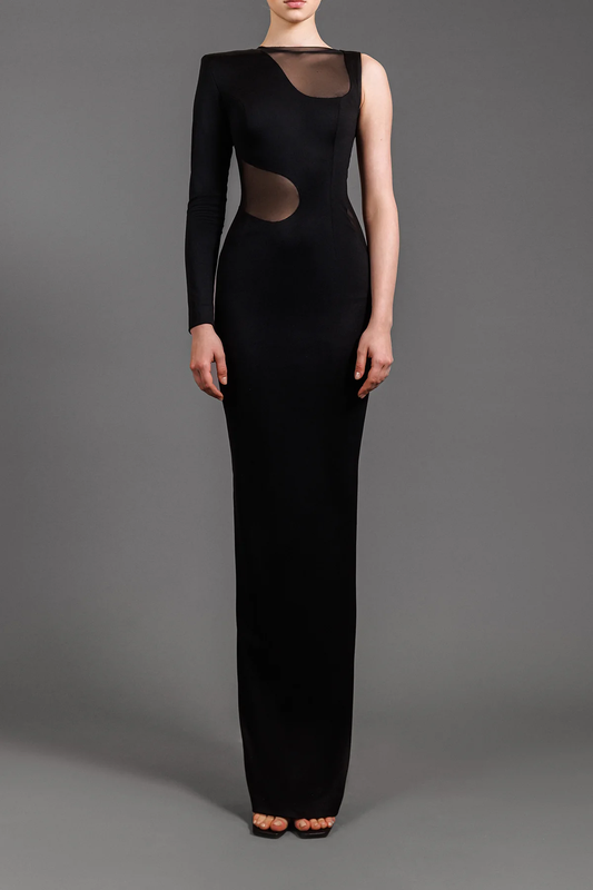 Tulle Cut-Out Jersey Gown