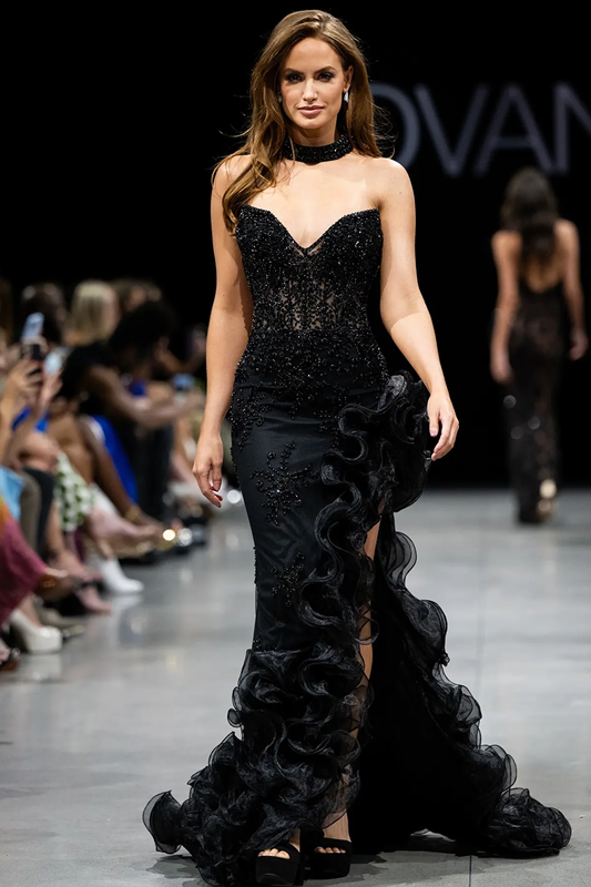 V-Neck Ruffled Gown