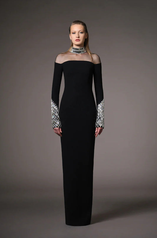 Embellished Crepe Dress