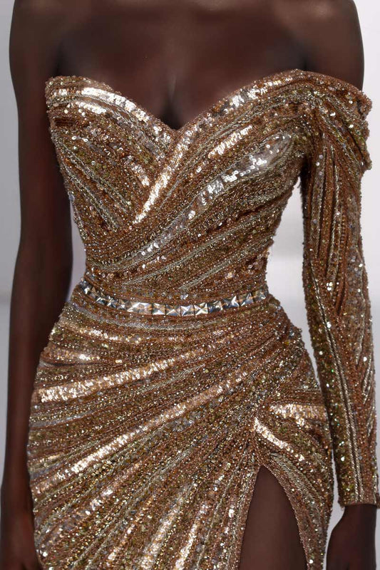 Metallic Beaded Gown
