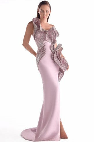 Three-Dimensional Embroidered Soft Pink Gown
