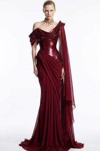 Sequin Cowl Neck Gown