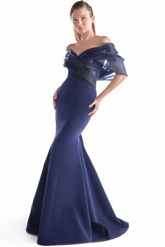 Timeless Navy Off-Shoulder Mermaid Gown
