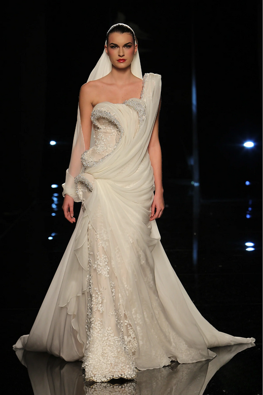 Sculpted One Shoulder Gown with Train