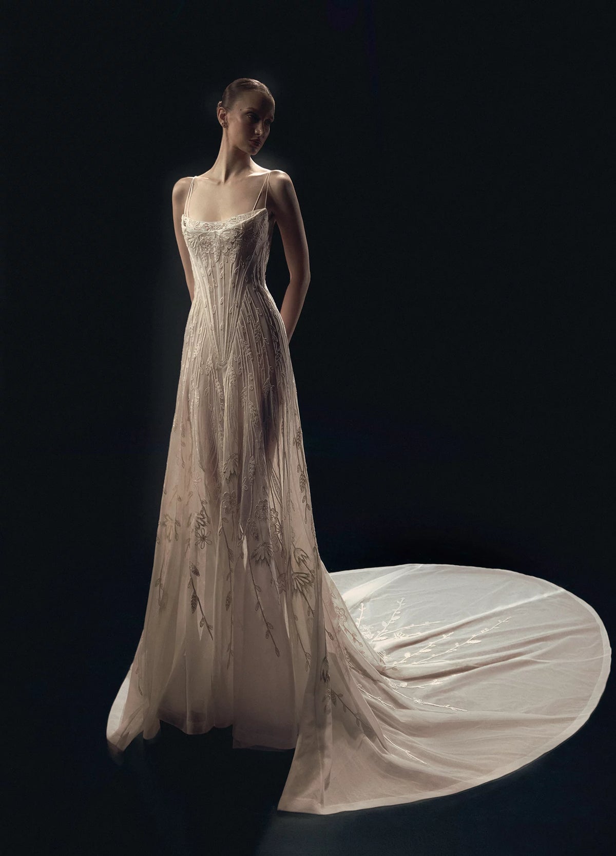Sleeveless Thin-Strap Gown