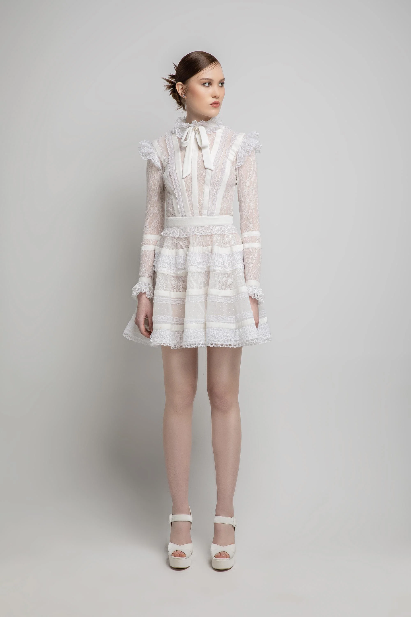 Frilly Bow Neck Mini Dress