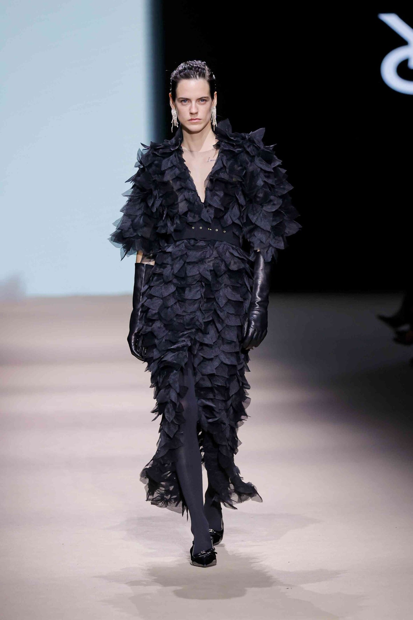 Feather Appliqué Tulle Coat