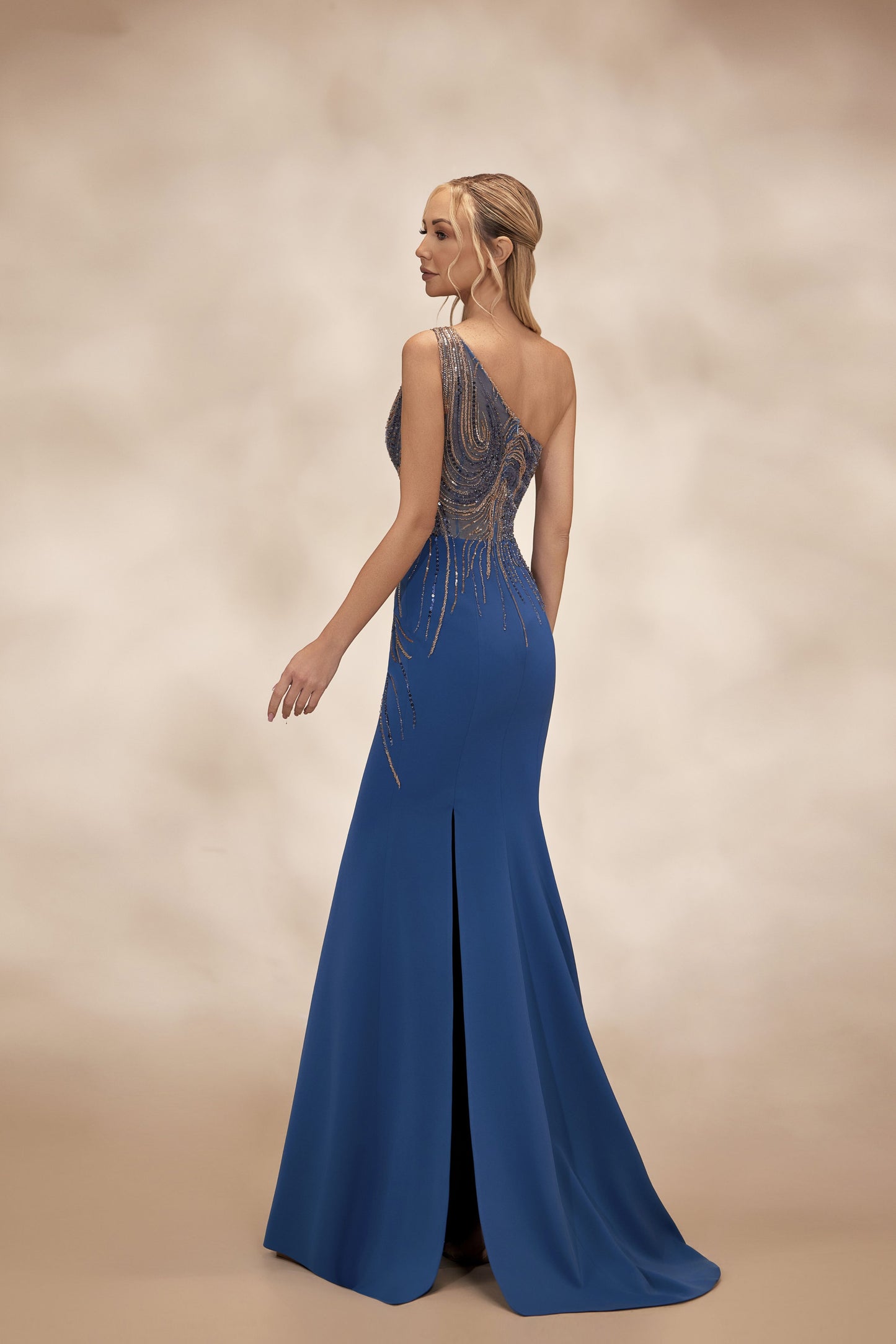 Petrol One-Shoulder Illusion Dress