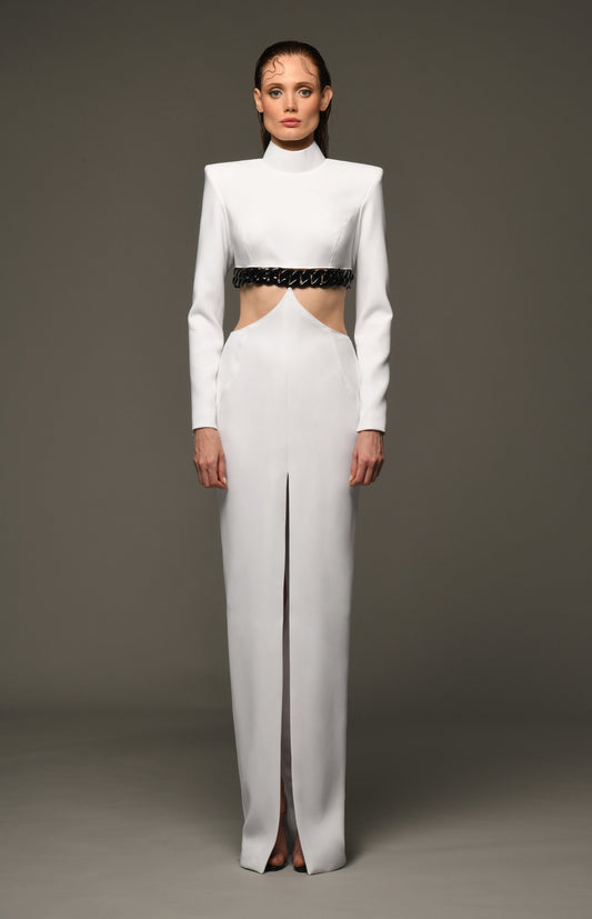 Cutout Long Sleeve Crêpe Gown