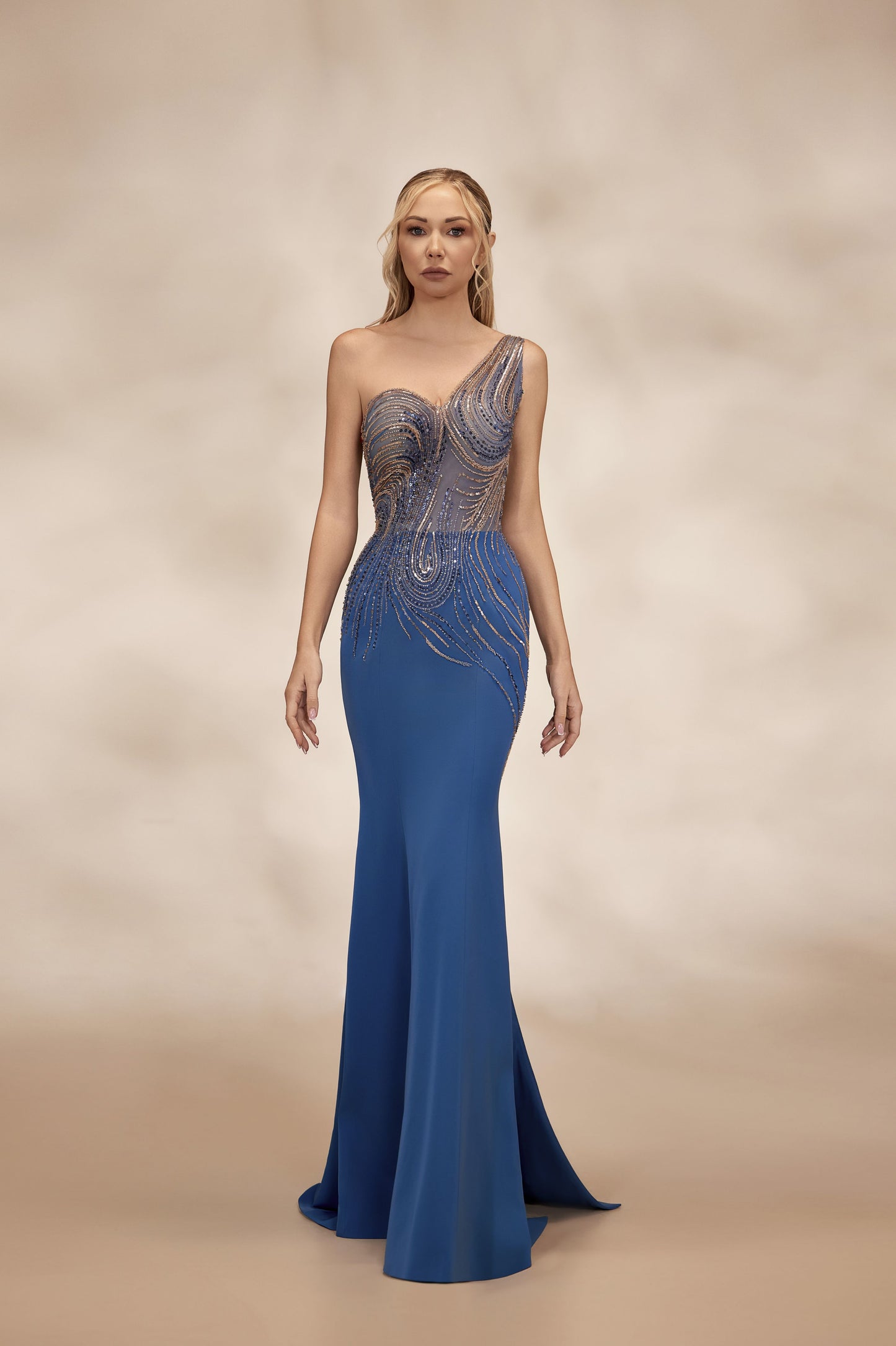 Petrol One-Shoulder Illusion Dress