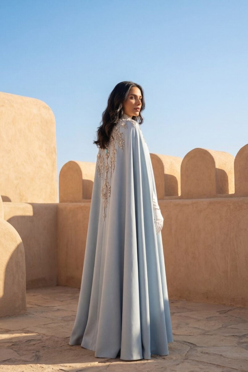 Dramatic Cape Sleeve Gown