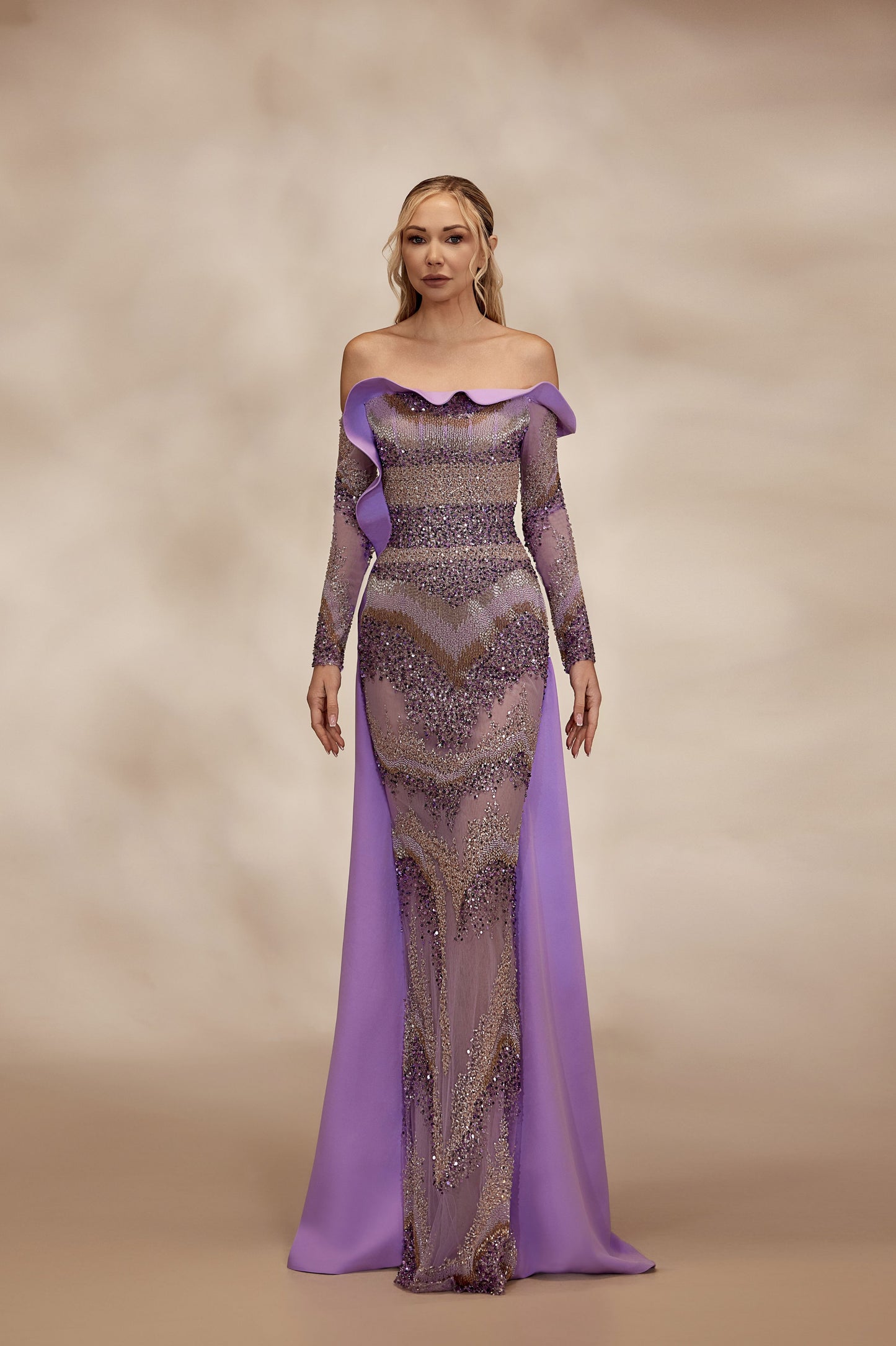 Lavender Full-Beaded Dress